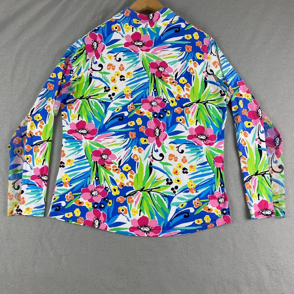 IBKUL Womens pullover XL Long Sleeve Top Shirt Mock Neck 1/4 zip Floral Flowers - Picture 6 of 14
